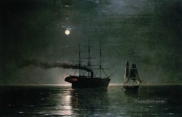 風景 Painting - イワン・アイヴァゾフスキーは夜の静けさの中で船を作ります。